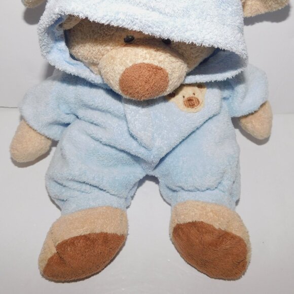2007 Ty Pluffies 12" Plush Tan Bear in Blue non Removable bunny Pjs Love Baby - Picture 6 of 8